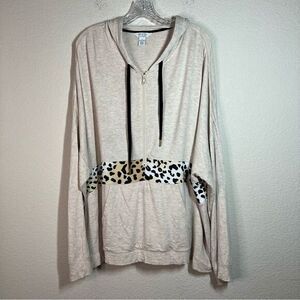 Sofa Intimates by Sofia Vergara Cream Leopard Zip Front Hoodie Jacket Women's 3X